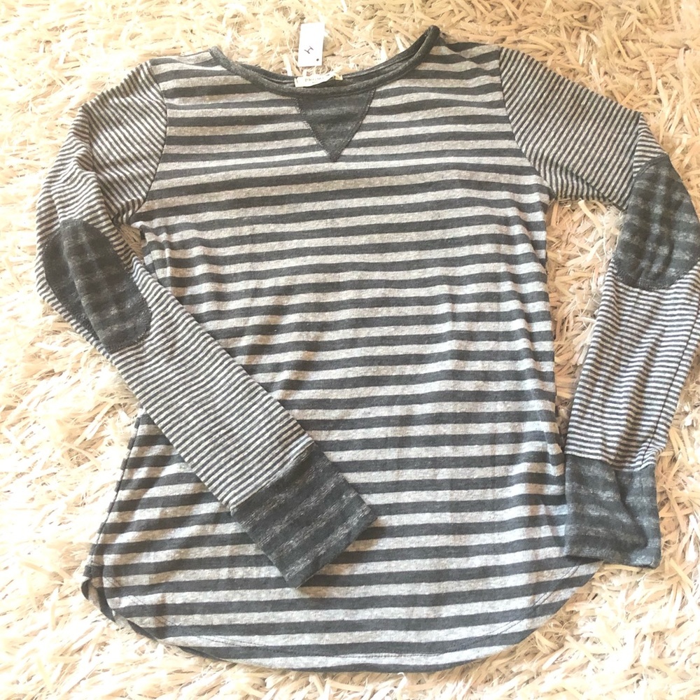 NEW Gray Striped Elbow Patch Shirt